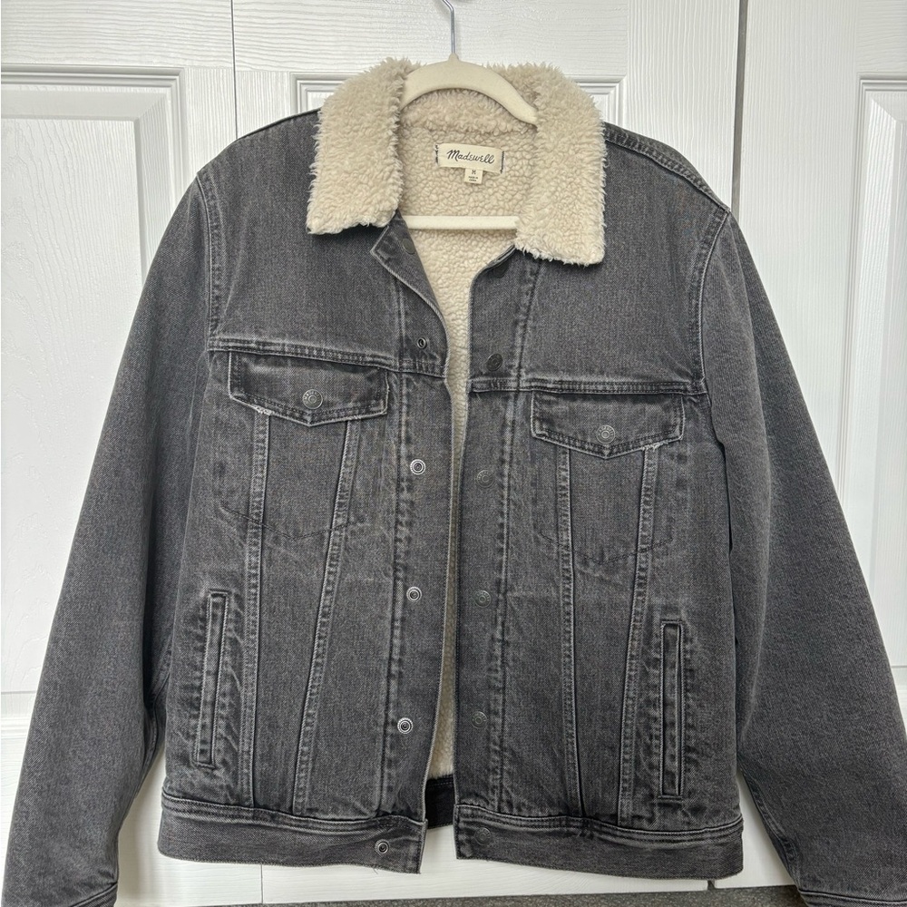 Madewell men’s sherpa-lined black denim jacket (like new)
